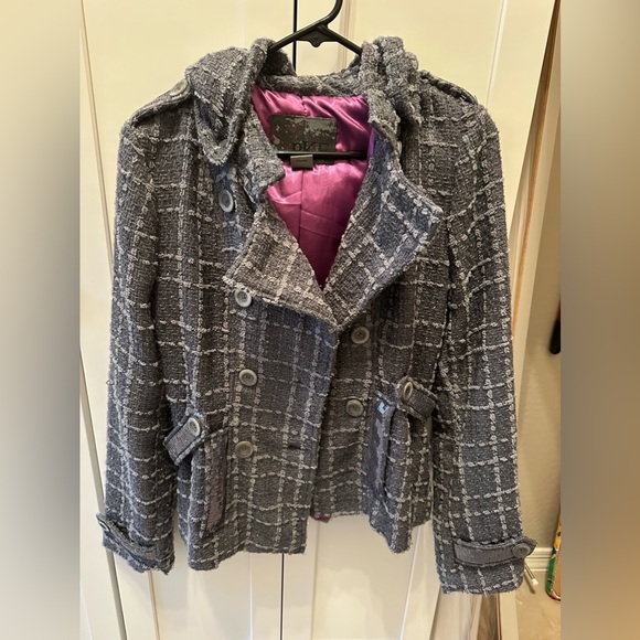 Buckle BKE women’s silver gray sequin pea coat. - Picture 1 of 12